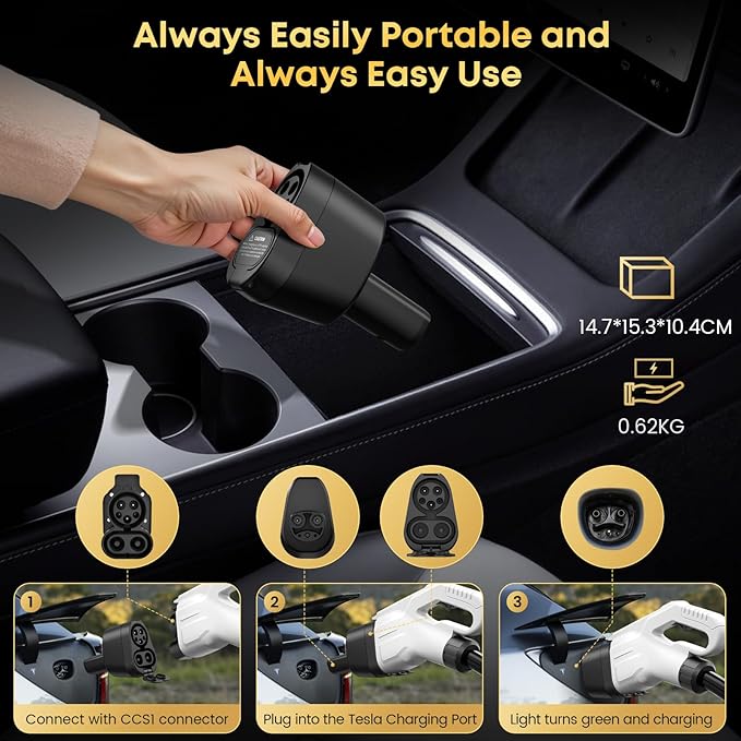 2-in-1 CCS & J1772 to Tesla Adapter - 250KW Fast CCS to Tesla Adapter, Compatible with Tesla Model S/3/X/Y/Cybertruck - Works with Electrify America, Blink, ChargePoint, and EVgo Station