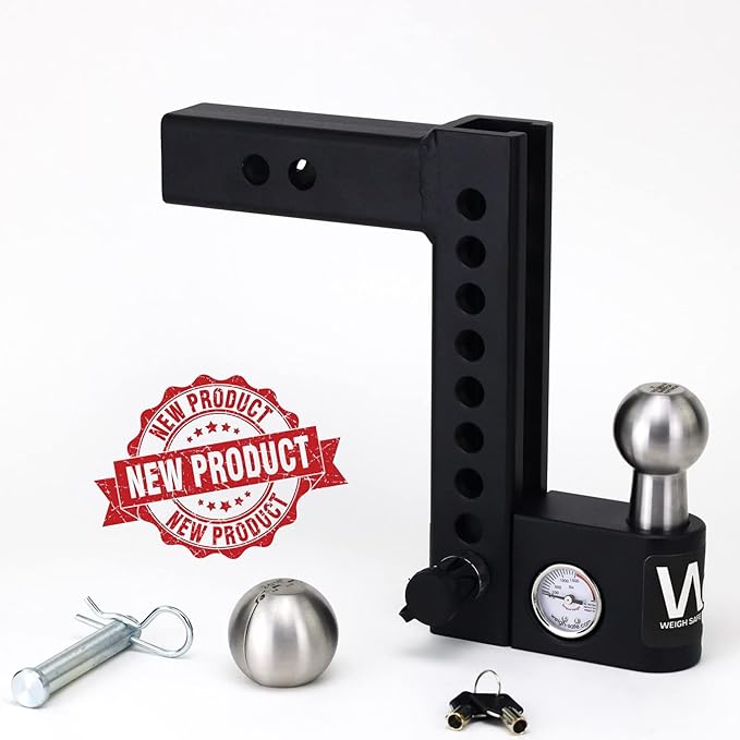 Weigh Safe Aero Hitch - Adjustable Trailer Hitch Ball Mount - 8" Drop Hitch for 2" Receiver - Premium Heavy Duty Steel Trailer Tow Hitch w/Built in Weight Scale for Anti Sway, 12,500 lbs GTW