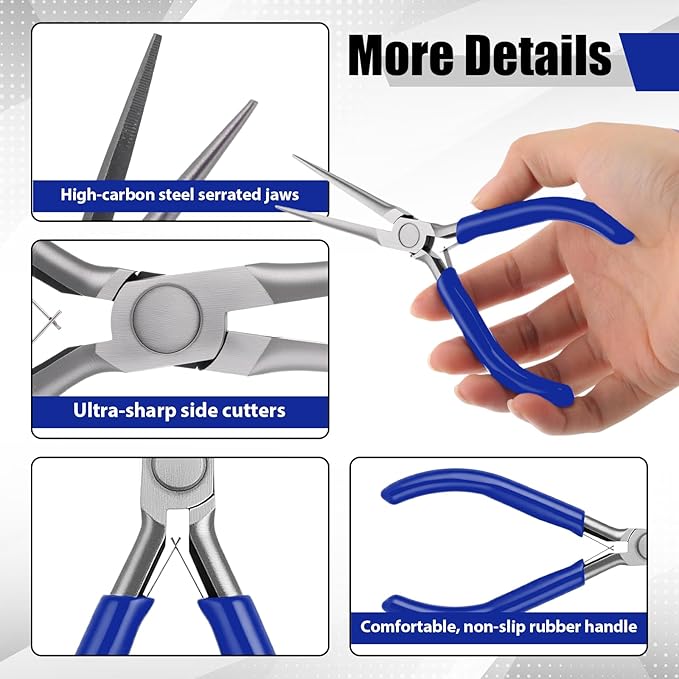 10 Pack Mini Needle Nose Pliers Bulk, 6 Inch Precision Pliers Set with Extra Long Tips for Jewelry Making, Wire Wrapping, Small Object Gripping, DIY Project (Blue)