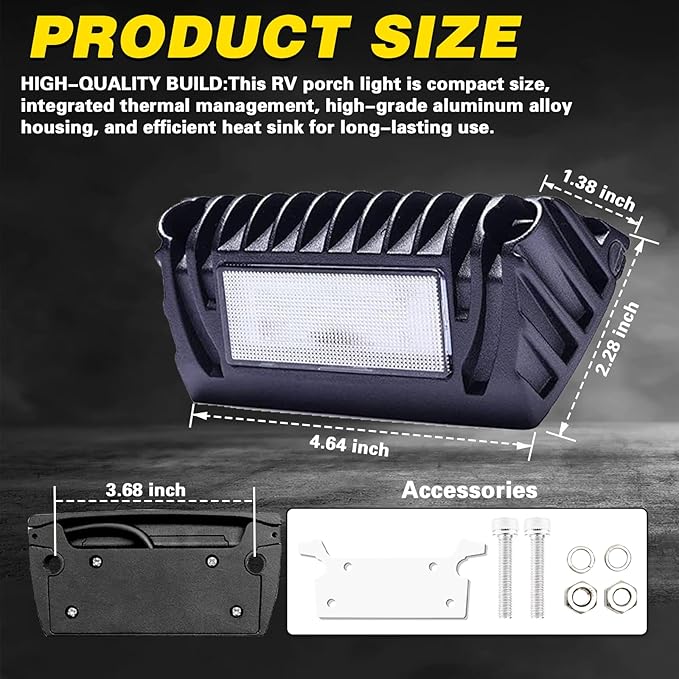 5 Inch LED RV Exterior Lights 12 Volt RV Porch Light,RV Outdoor Lights 750 Lumen Black Lighting Fixture Kit Compatible with Trailers Campers Travel Towing Utility Vehiclesowing (2pcs)
