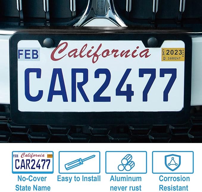 2PCS Matte Black License Plate Frames, 2 Holes Solid Rust-Proof Stainless Steel License Plate Holder, Lengnoyp Universal Car License Plate Cover for Women and Man with Screws Accessories