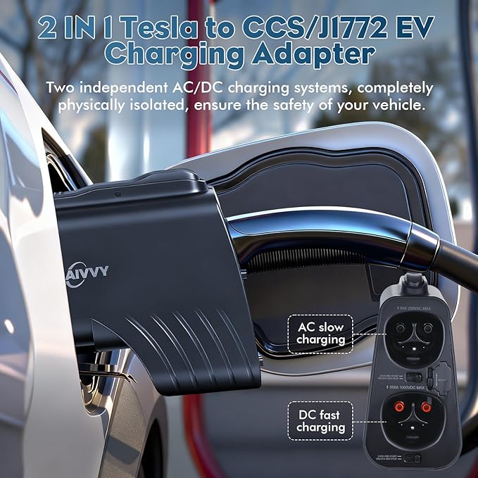 2-in-1 Tesla to CCS/J1772 Adapter DC/AC Fast Charging Converter for US Standard EVs, Compatible with Tesla Superchargers & Level 1/2/3 Charging Stations (Tesla to ccs/J1772)