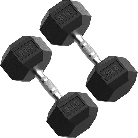 PAPABABE HEX Dumbbell Set 2.5-125lb, Rubber Encased Home Gym Dumbbells, Exercise & Fitness Weights Dumbbells for Women & Men, Hand Weight for Strength Training