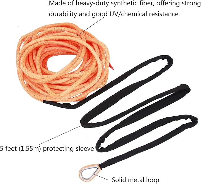 Ucreative 1/4 Inch x 50 Feet 10,000LBs Synthetic Winch Line Cable Rope with Black Protecing Sleeve for ATV UTV (Orange)