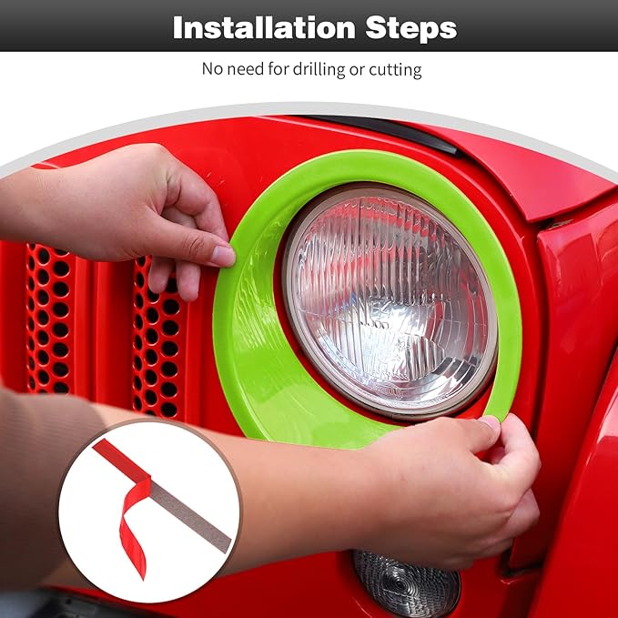 CheroCar for JK Mesh Grille Grill Insert & Headlight Cover Trim Exterior Accessories for Jeep Wrangler JK 2007-2017,Light Green…