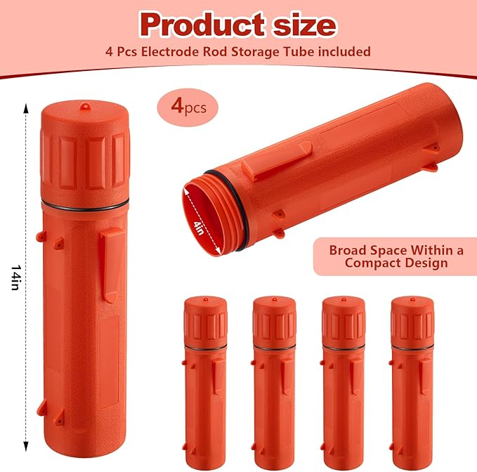 Zonon 4 Pcs Electrode Rod Storage Tube 14 Inch Airproof and Waterproof Welding Rod Holder for Canister(Orange)