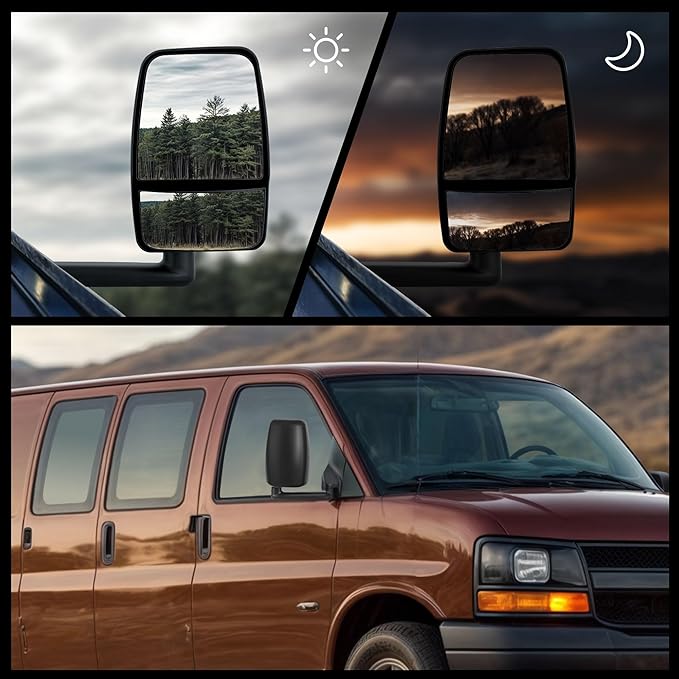 DWVO Towing Mirror Compatible with 2003-2019 Chevy Express GMC Savana 1500 2500 3500, Side Mirror with Manual Folding Manual Adjustment