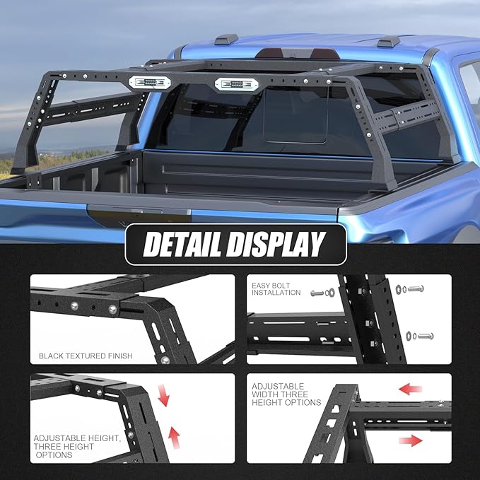 Extendable Truck Bed Cargo Rack, Overland Bed Rack Cargo Carrier Bracket For F-150/F-250/F-350, Ranger, Raptor, Silverado & Serria, Colorado & Canyon, Ram 1500/2500/3500, Tacoma, Frontier, Gladiator