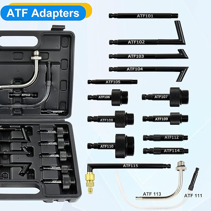 JoyFans 10L Pneumatic Transmission Fluid Pump Extractor and Dispenser, Gearbox Oil Transfer System Refill Fill Evacuator Tool Kit with 15PCS ATF Adapters for Most Garage Shop Vehicles