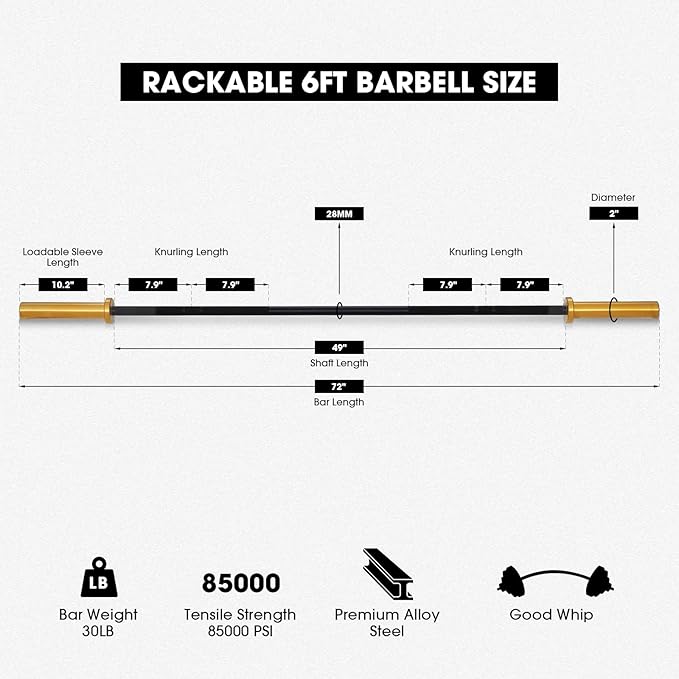 Mikolo 7ft Olympic Barbell, Barbell for Weightlifting and Powerlifting 45lb, Olympic Bar for 1500lbs Capacity, Weight Bar Fit 2” Standard Weights