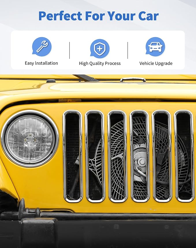 Chrome TJ Grill Inserts Front Grille Mesh no Mesh Cover Guard for Jeep Wrangler TJ 1997-2006 Clip-on Grille Accessories