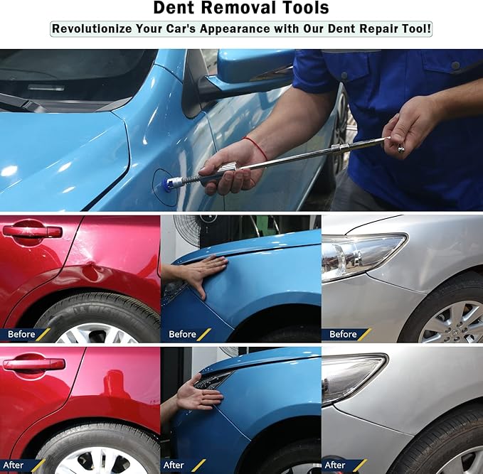 Super PDR Paintless Dent Repair Kit, Car Dent Removal Tools, PDR Tools, Dent Puller Kit with Dent Lifter, Bridge Puller, Slide Hammer T-Bar for Car Body Dents, Kit Includes Glue Removal Tool