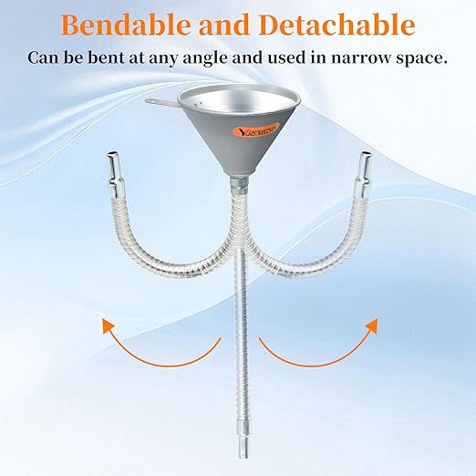 14.84" Steel Bendable Spout Funnel with Filter for All Automotive Oils, Metal Flexible Long Funnels for Automotive Use for Transmission Fluid, Diesel Fuel, and Other Liquids, with Gloves