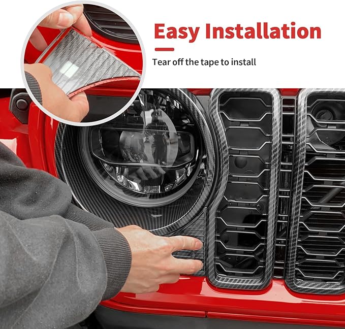 Front Grille Grill Insert+Headlight Turn Light Cover Trim Fit for 2024-2025+ Jeep Wrangler JL JLU & Gladiator JT,Not Fit for JL Sport & Sports (Carbon Fiber)