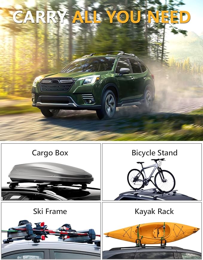 Tuyoung 330lbs Lockable Roof Rack Cross Bars Compatible with Subaru Forester Wilderness 2022-2025 with Raised Side Rails, All Aluminum Heavy Duty Roof Crossbars Rooftop Luggage Racks Carrier