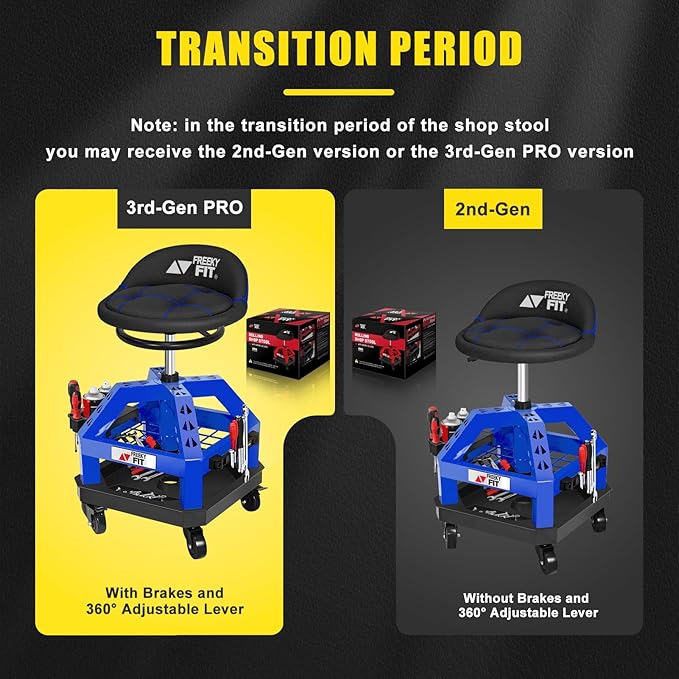 Rolling Shop Stool for Garage with Casters, DO02-Adjustable Height 360° Swivel Shop Seat with Tool Tray Storage, 330 LBS Capacity Padded Mechanic Stool, Magnetic Tool Hold, Heavy Duty, Blue