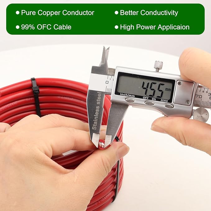 8 Gauge Battery Cable - 20FT Red + 20FT Black 8 AWG Welding Cable Flexible Stranded Oxygen-Free Pure Copper Wire for Automotive, Battery, Inverter, Solar, Marine and Generator