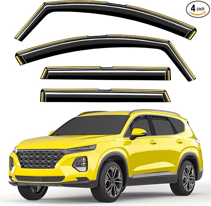 in-Channel Window Rain Guards Intended for Hyundai Santa Fe 5 Seats 2019-2023 (Not for XL 7 Seat) Window Deflectors Vent Visors Vent Shades Exterior Visors Rain Guards Accessories - 4 pcs