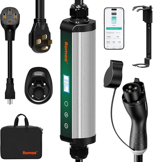 Romaa Level 2 EV Charger 40A EV Charger 240V 9.6kW Fast Charging, App Control, NEMA 14-50 Plug & 25ft J1772 Charging Cable, Indoor/Outdoor Portable EVSE for Home, ETL/FCC Certified