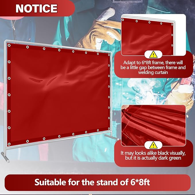 2 Pcs Welding Curtain Safety Transparent Welding Screen with Fixed Belt for the Stand of 6 x 8ft Fireproof Resistant Insulation for Arc Light UV and Light Protection (Red)