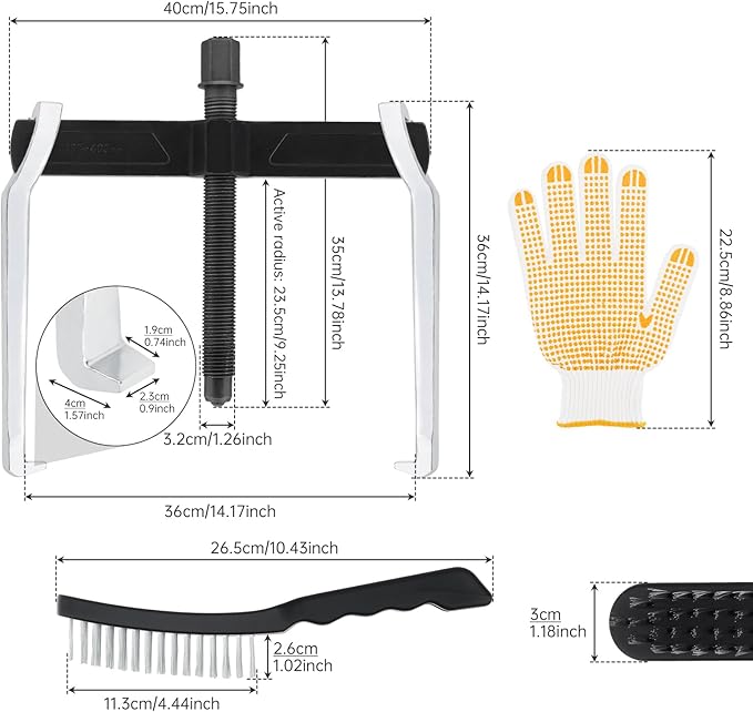 ChgImposs 16 Inch 2-Jaw Gear Puller, Adjustable Bearing Puller Gears + Wire Brush + Gloves, Reversible Removal Tool, CR-V Two Claws Puller Tool for Removal of Pulleys Flywheels Bearings Gears