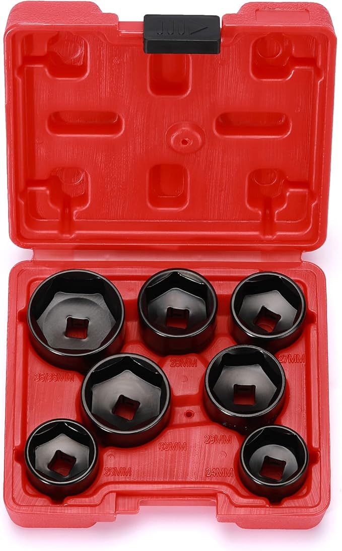 MIXPOWER 7 Pieces 3/8" Drive Low Profile Oil Filter Socket Set, 24mm, 25mm, 27mm, 28mm, 29mm, 32mm, 36mm, Oil Filter Cap Remover and Installer Tool Set