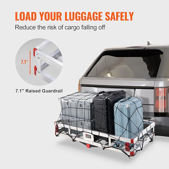 VEVOR 49.4 x 22.4 x 7.1 in Hitch Cargo Carrier, 500lb Capacity Trailer Hitch Mount Aluminum Cargo Basket, Luggage Carrier Rack Fits 2" Hitch Receiver for SUV Truck Pickup Camping