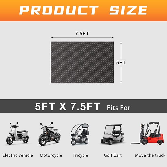 Boshen 5 x 7.5FT Garage Floor Mat, 2.5mm Thickened Diamond Plate PVC Rubber & Vinyl Flooring Roll, 37.5 SQFT Non-Slip Rubber Garage Mat for Floor Under Car Protection - Grey