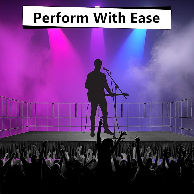 12x28' Portable Stage with 21 Stages, 11 Railings & 8 Skirts - Versatile Platform Modular System - DJ, Drum, Camera Stage Riser - Easy to Carry & Transport