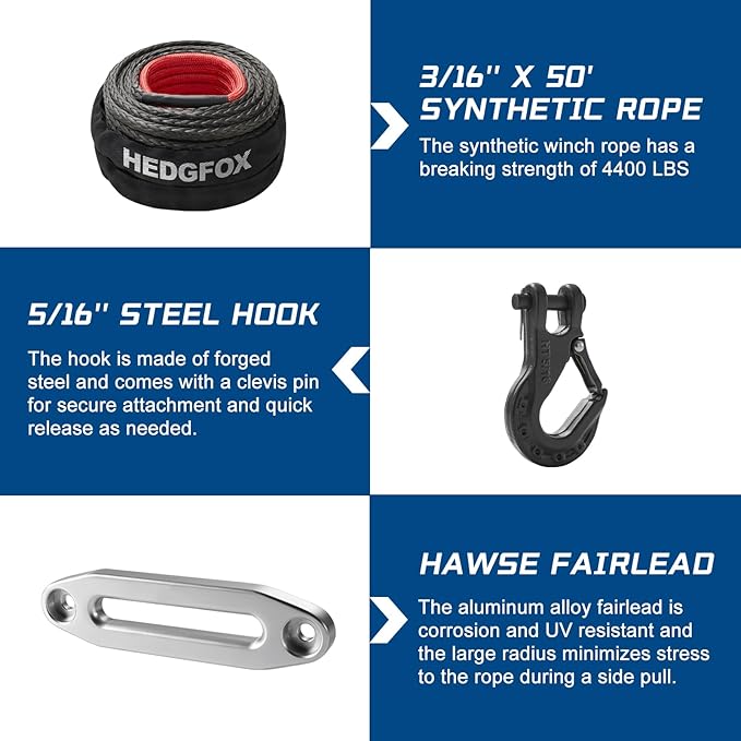 3500lb Electric Power Winch Kit Synthetic Rope Waterproof IP65 with Wireless Remote Control and Mini Rocker Switch for ATV UTV Towing, Off-Road Recovery Applications