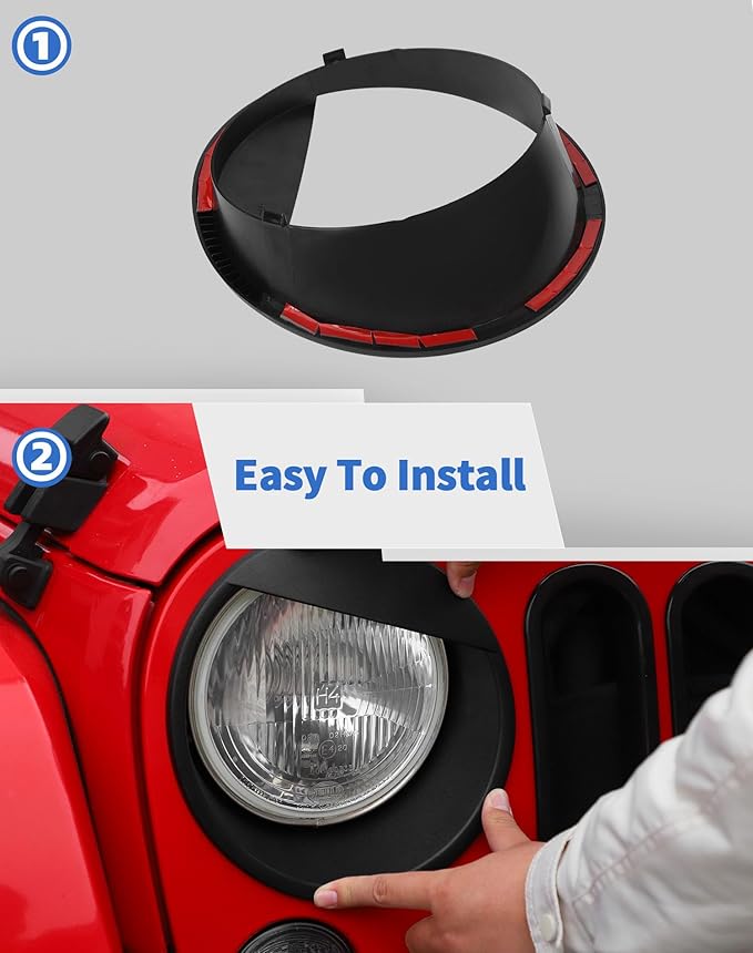 Front Grille Mesh Inserts & Angry Eye Headlight Cover for Jeep Wrangler JK Sport Freedom Rubicon Sahara Unlimited 2007-2017 Clip-in Grille Guard Headlight Bezels Trim Exterior Accessories