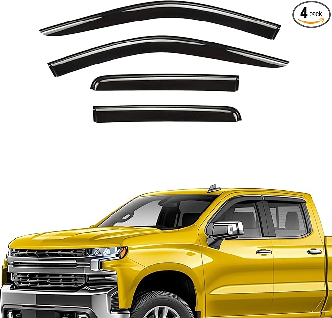 Extra Durable Window Deflectors Tape-On Window Visors Rain Guards Fit for Chevrolet (Chevy) Silverado 1500 2019-2026 Double Cab, Sun Visors, Wind Vent for Shades, Exterior Car Accessories- 4pcs.AG0024