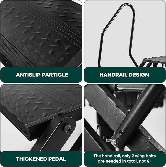 RV Steps Foldable, Aluminum Portable 4 Step Camper Steps with Handrail Adjustable Height with Non Slip Feets for 5th Wheel RV, Travel Trailer, Home, Camper, Spa, Hot Tub Steps, and Porch