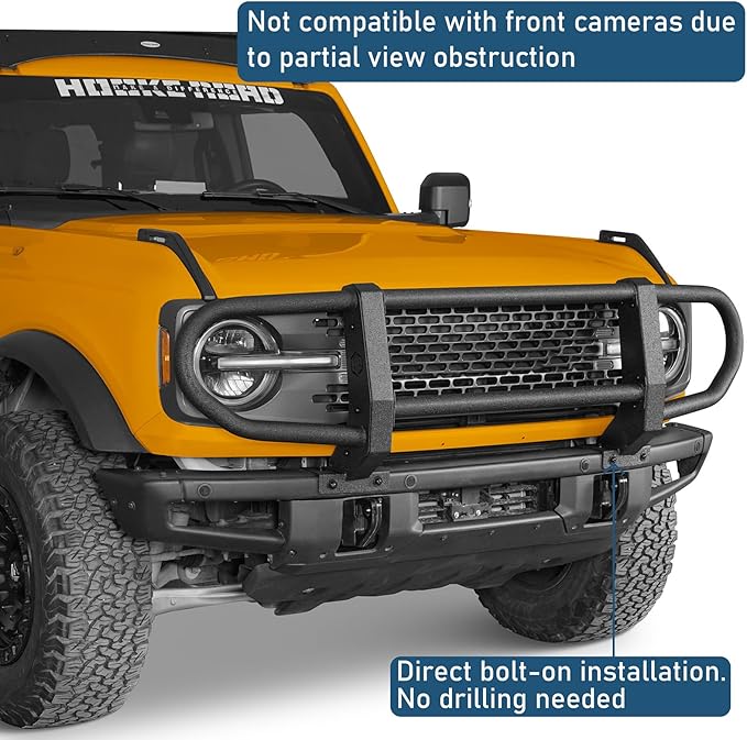 Hooke Road Bronco Bull Bar Grille Grill Brush Guard Impact Frame Bumper for 2021-2025 Ford Bronco 2/4 Doors (Only Fit Factory Modular Steel Bumper)