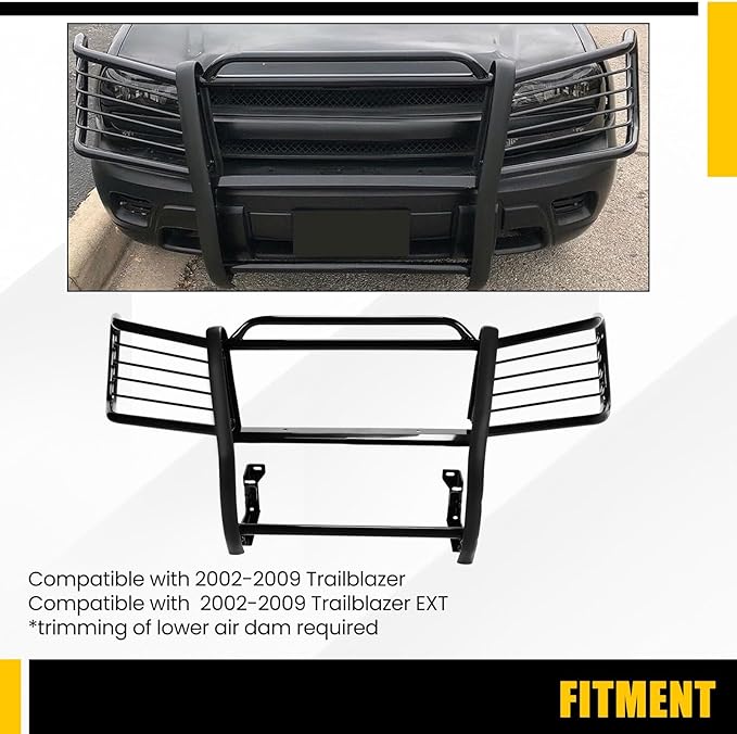 KUAFU Grille Guard Compatible with 2002-2009 Chevy Chevrolet Trailblazer EXT Bull Bar Front Bumper Grill Grille Guard Protector Brush Push Bar Powder Coated Black Steel