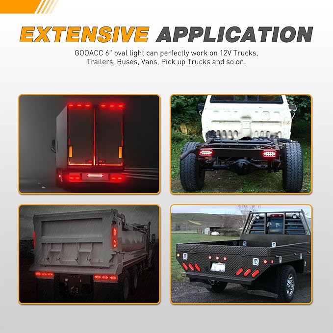 GOOACC 6Inch Oval Trailer Tail Light 2PCS 10LED Red Stop Brake Turn Signals Lights w/Surface Mount Grommets Plugs IP67 Waterproof for Truck RV Tractor