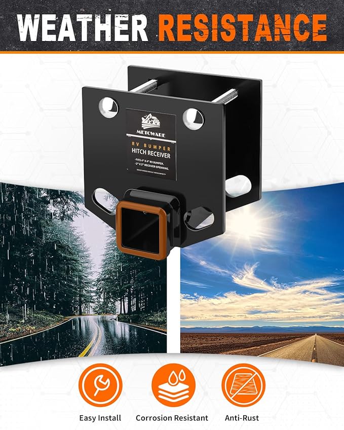 METOWARE RV Bumper Hitch Receiver, 2 Inch Hitch Adapter Fits for 4 inch X 4 inch Square Rear Bumpers, 3500 LBS Capacity Heavy Duty Receiver for RV, Cargo, Trailer, Cargo