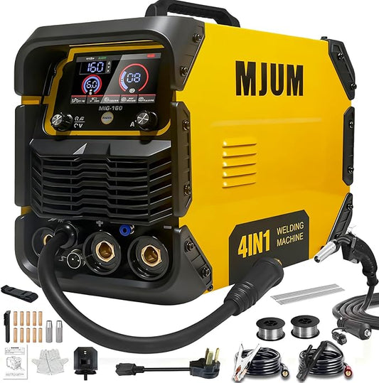 160A 4-in-1 AI Welding Machine: Dual Voltage 110V/220V Gas MIG/Flux Core/Lift TIG/Stick Welder – Smart Synergic Control IGBT Inverter HD LED Display for Home Repair Auto Restoration Metal Fabrication