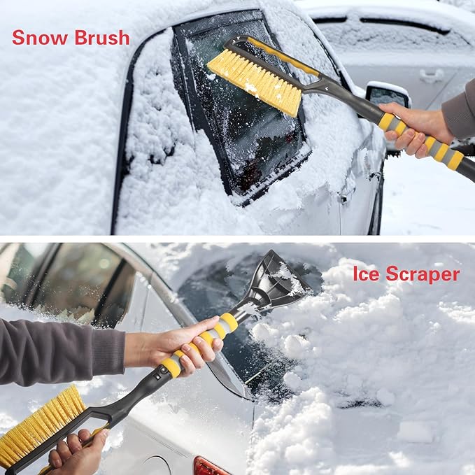 Snow Brush and Ice Scraper for Car Windshield,26.4" Window Scraper Deicer for Car SUV and Truck,Ice Scrapers and Brushes 2 in 1,Winter Car Automotive Exterior Accessories(1Pack Yellow)
