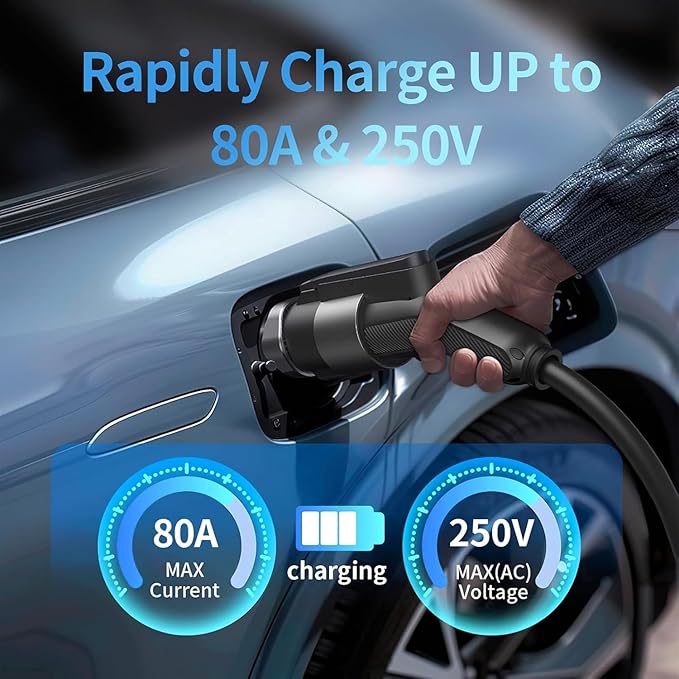 QIAO J1772 to Tesla Charger Adapter, Up to 80A 250V - J1772 to NACS Adapter for Charge Tesla EVs at J1772 AC Charger Station, Silver-Plated Efficient Charging Design -[Only for Tesla Car]