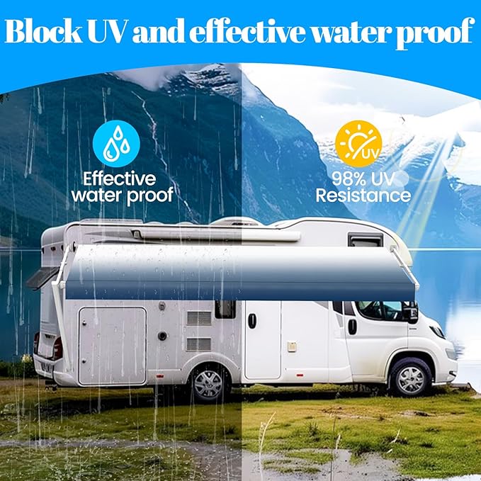 RV Awning Fabric Replacement,Camper Trailer Motorized Awning Replacement for Motorhome,Heavy Duty Weatherproof 18.5oz Outdoor Vinyl RV Canopy 14'(Fabric 13'2") Blue Fade
