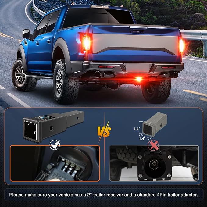 Nilight LED Brake Light Trailer Hitch Cover Square Red Lens Vehicle Tow Hitch Driving Brake Lamp 12 LEDs Brake Tail Lights with 2" Receiver for Towing Truck RV and SUV