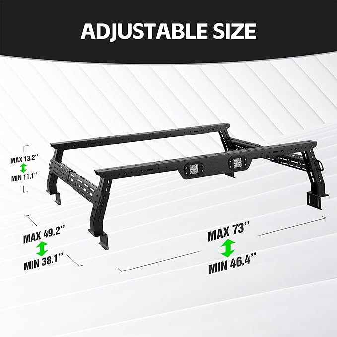 Adjustable 11-13" High Bed Racks Truck Cargo Carrier Compatible with Tacoma/Ram 1500/ Tundra/Silverado & Sierra 1500/ F150/ Gladiator JT/Titan/Frontier/Canyon/Ranger