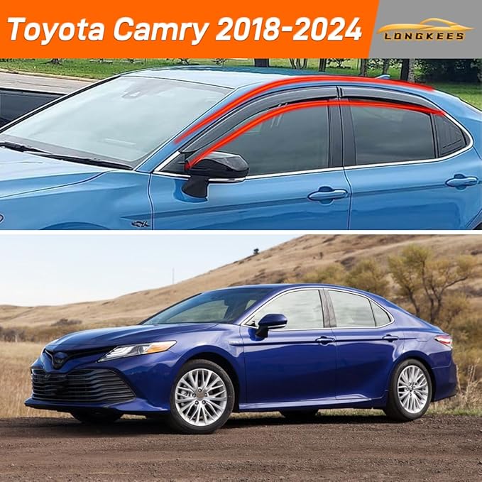 in-Channel Window Visors Rain Guards FIT Toyota Camry 2018-2024 (2018-2024) – 4-Piece in-Channel Dark-Smoke Polycarbonate Vent Deflectors