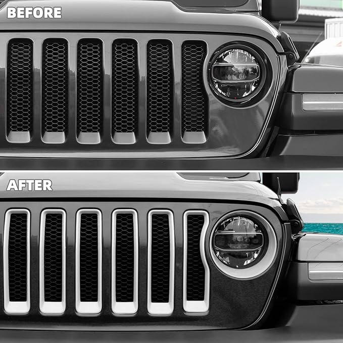 Grille Grill Insert+Headlight Turn Light Cover Compatible with 2018-2023 Jeep Wrangler JL JLU Sport/Sport S Only,Not for Sahara,Rubicon 4xe (White)