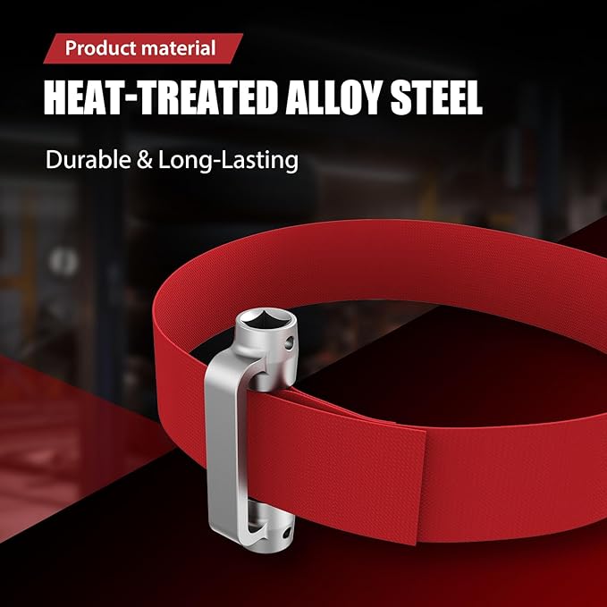 3529D Heavy Duty Strap Oil Filter Wrench Dual Drive (3/8" & 1/2") Design Fits Filters Up to 9" Diameter Durable Nylon Strap and Forged Steel Handle for Easy Removal
