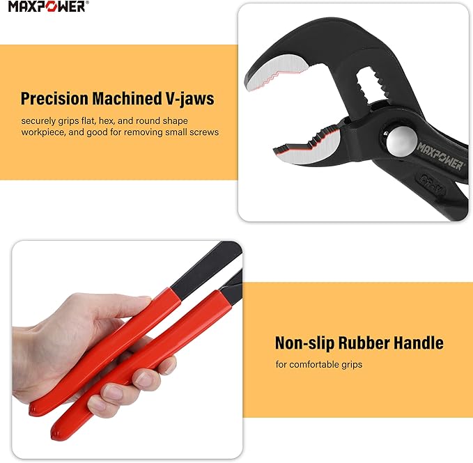 MAXPOWER 2 Pieces Tongue and Groove Pliers, 10 inch 12 inch Water Pump Pliers with 1.4" and 1.6" Jaw Capacity, Push Button Quick Adjust V Jaw Plier