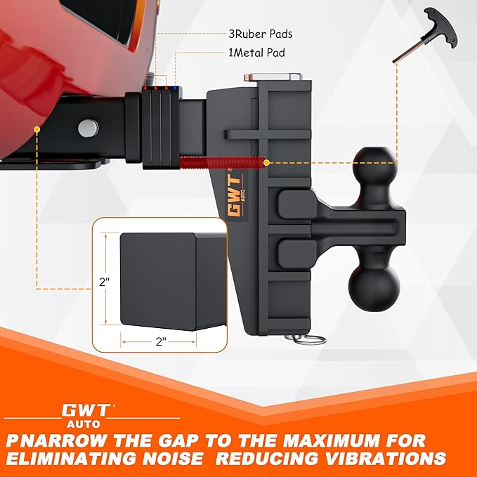 Dual-Ball Adjustable Trailer Hitch(2"&2-5/16"), Fits 2-Inch Receiver, 6 Inch Drop/Rise Drop Cushioned Hitch, 25,000 LBS GTW-Tow Hitch for Truck, Solid Ball Mount, Black, Heavy Duty