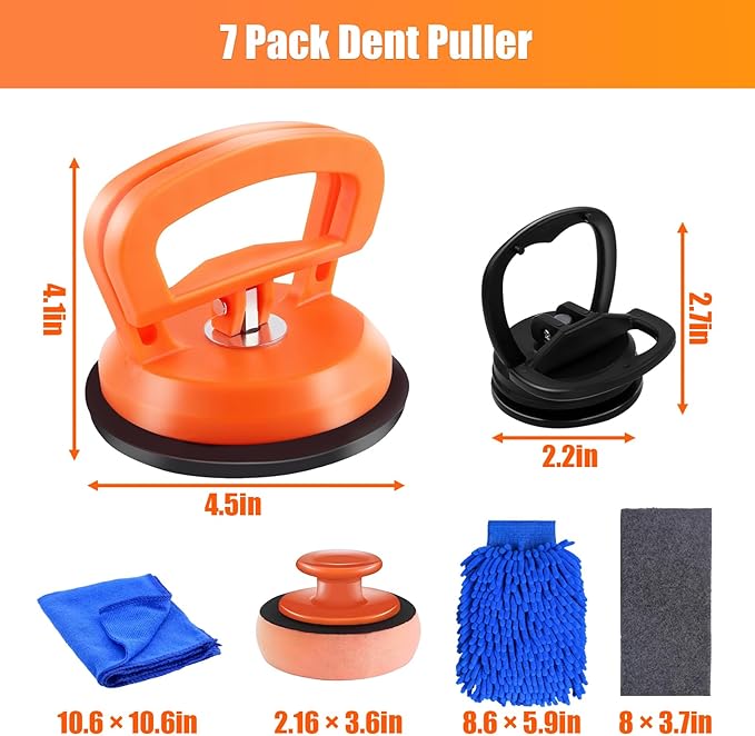 Dent Puller,7 Pack Car Dent Puller Kit,Car Dent Remover Tool for Car,Paintless Dent Removal Kit,Hail Dent Removal Kit,Dent Puller Suction Cup for Dent Remover,Glass,Screen,Moving (Large