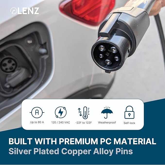 LENZ Tesla to J1772 (ONLY for J1772 EVs) Gen 2 EV Charging Adapter, Max 80 Amp, 240V, Ultra-Compact Design, Compatible with Level 2 Tesla Chargers (NOT Superchargers)